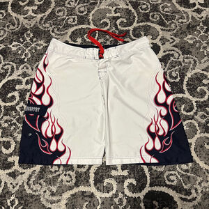 Men's Industry Supply Co. Board Shorts 36 L White Navy Blue Flames
